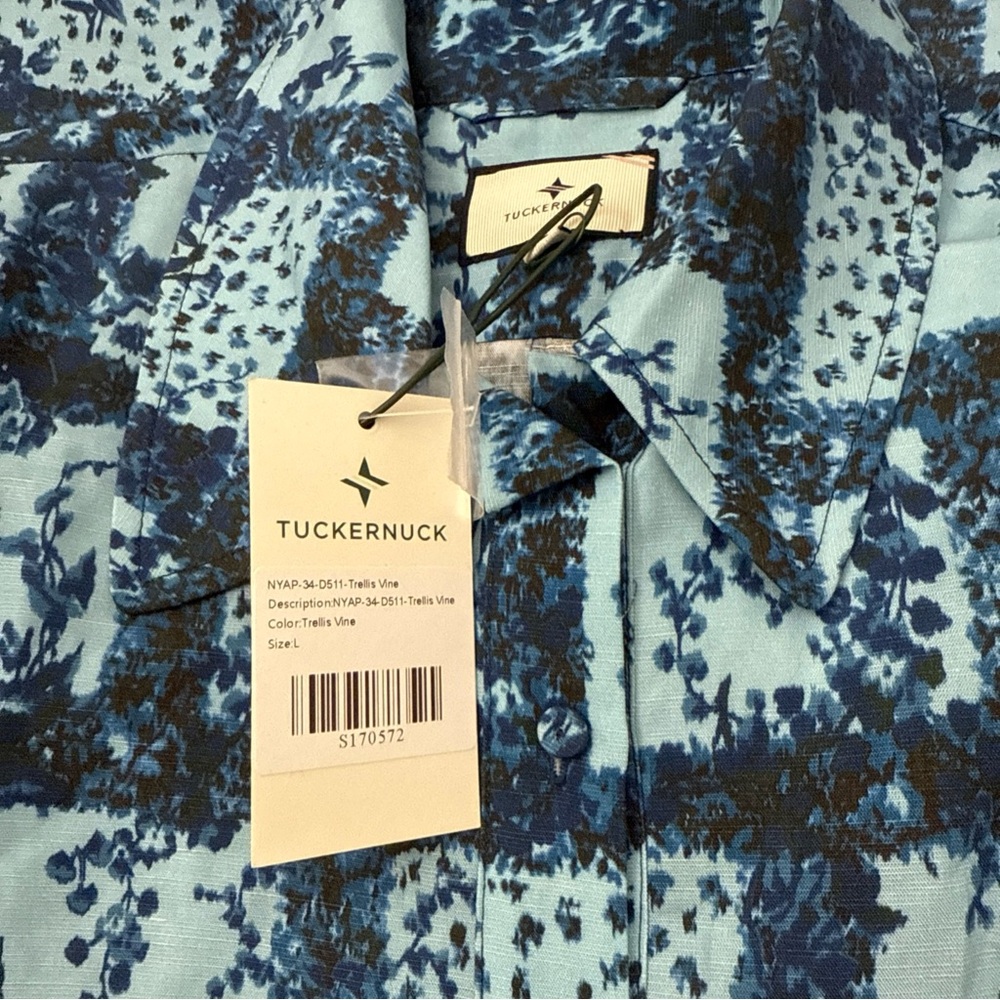 Tuckernuck Blue and White A-line Midi Dress with Notched Collar - Picture 9 of 9